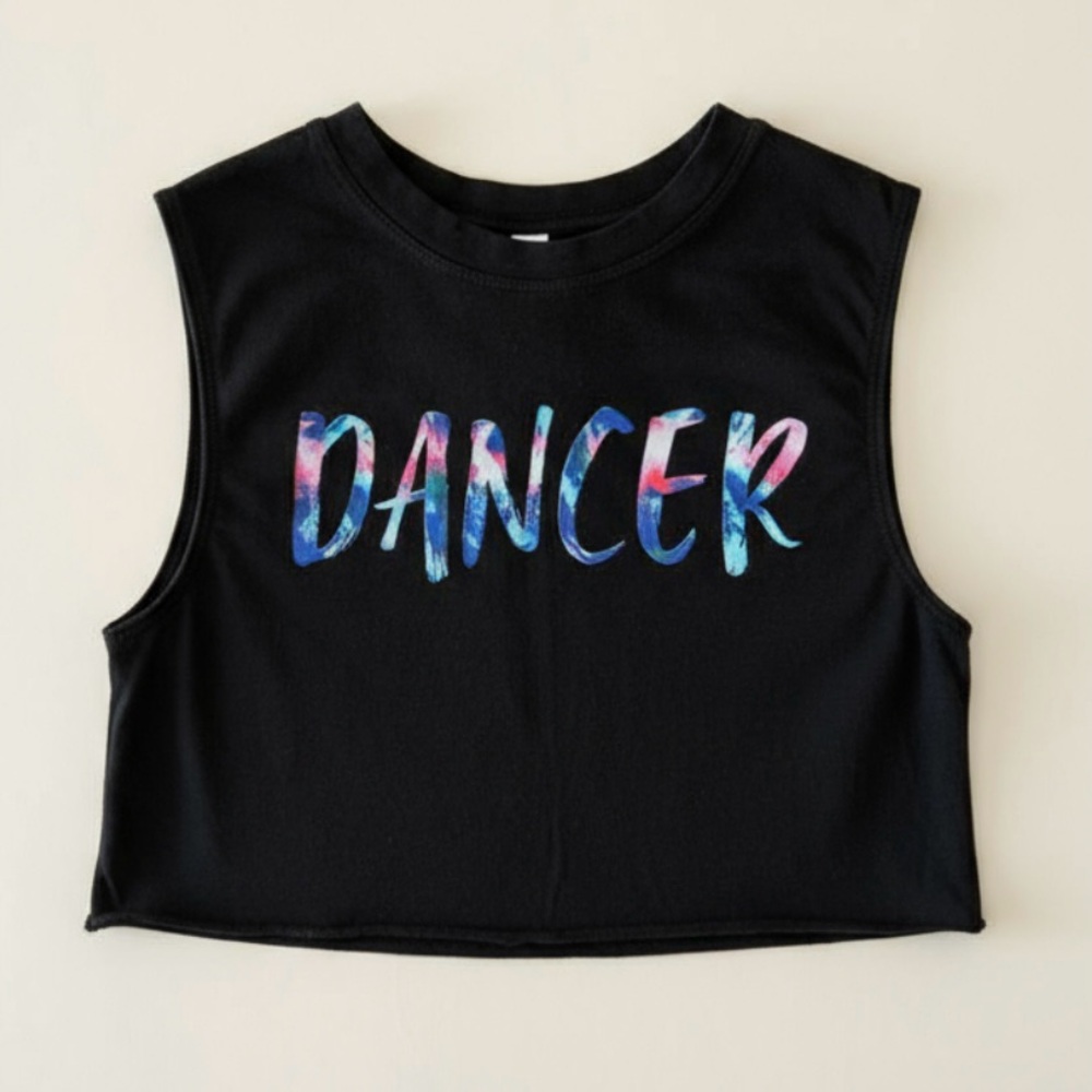 Flo Dancer Graphic Black Crop Tank Top – Girls Size 6 | Dance Activewear